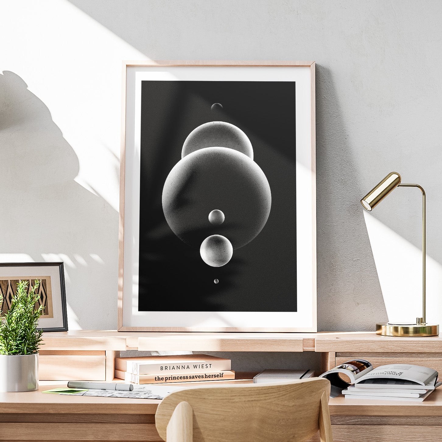 Abstract Monochrome Glowing Spheres - Rolled Poster Wall Art Print - House Prints