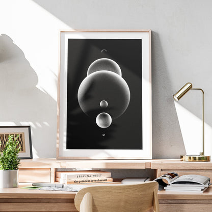 Abstract Monochrome Glowing Spheres - Rolled Poster Wall Art Print - House Prints