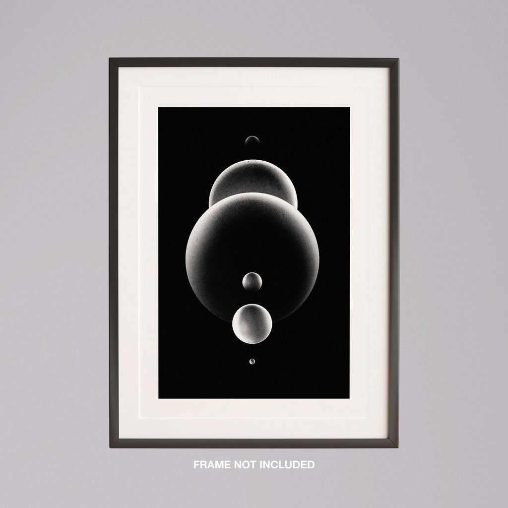Abstract Monochrome Glowing Spheres - Rolled Poster Wall Art Print | House Prints