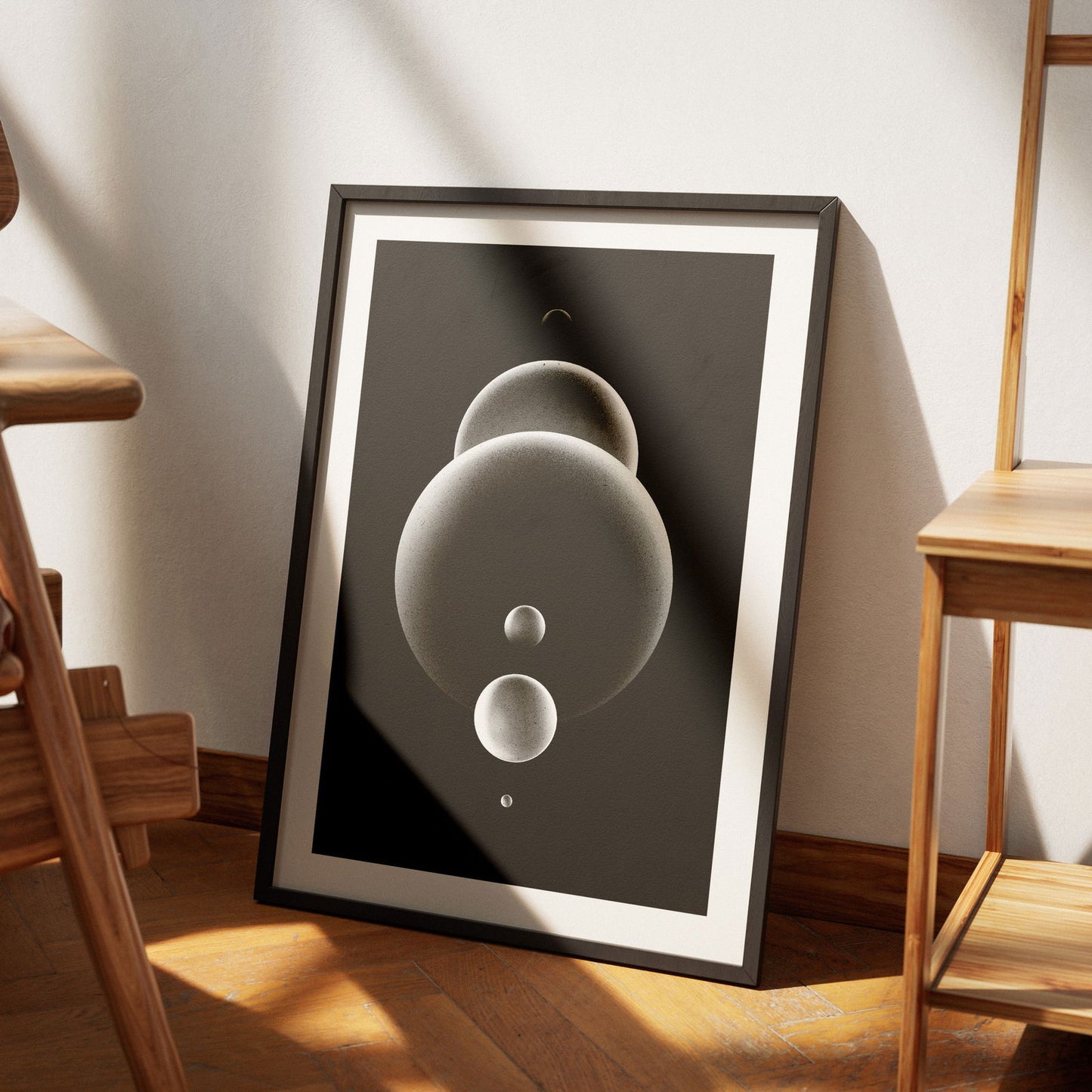 Abstract Monochrome Glowing Spheres - Rolled Poster Wall Art Print - House Prints
