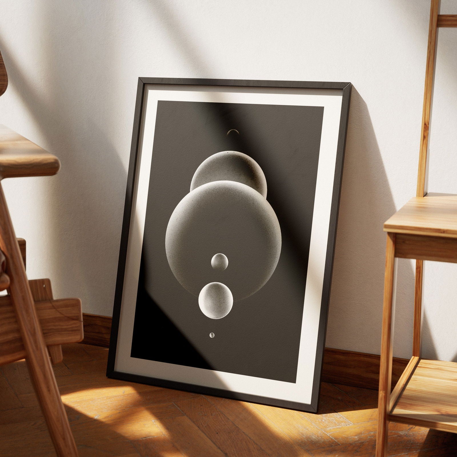 Abstract Monochrome Glowing Spheres - Rolled Poster Wall Art Print - House Prints