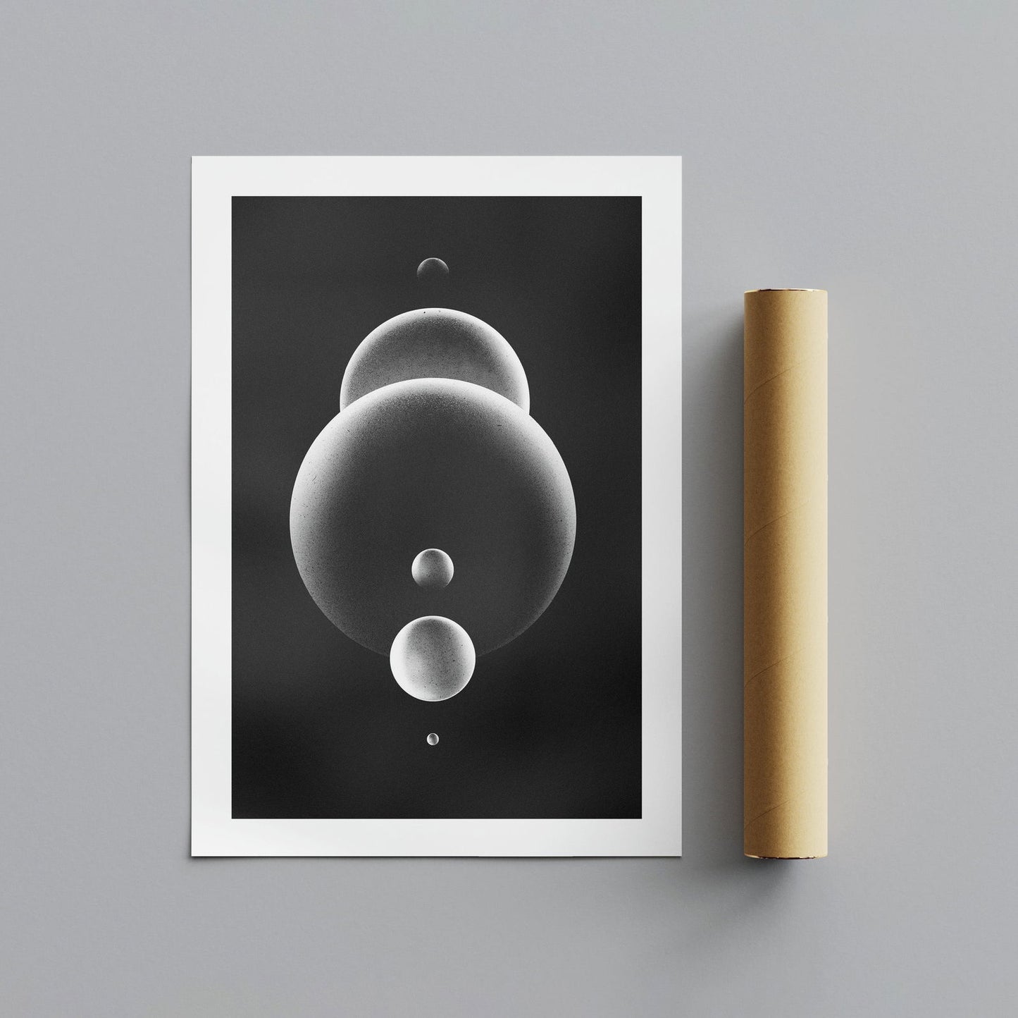 Abstract Monochrome Glowing Spheres - Rolled Poster Wall Art Print - House Prints