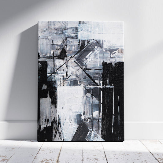 Abstract Monochrome Line Strokes - Framed Canvas Wall Art Print - House Prints