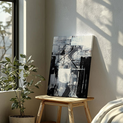 Abstract Monochrome Line Strokes - Framed Canvas Wall Art Print - House Prints