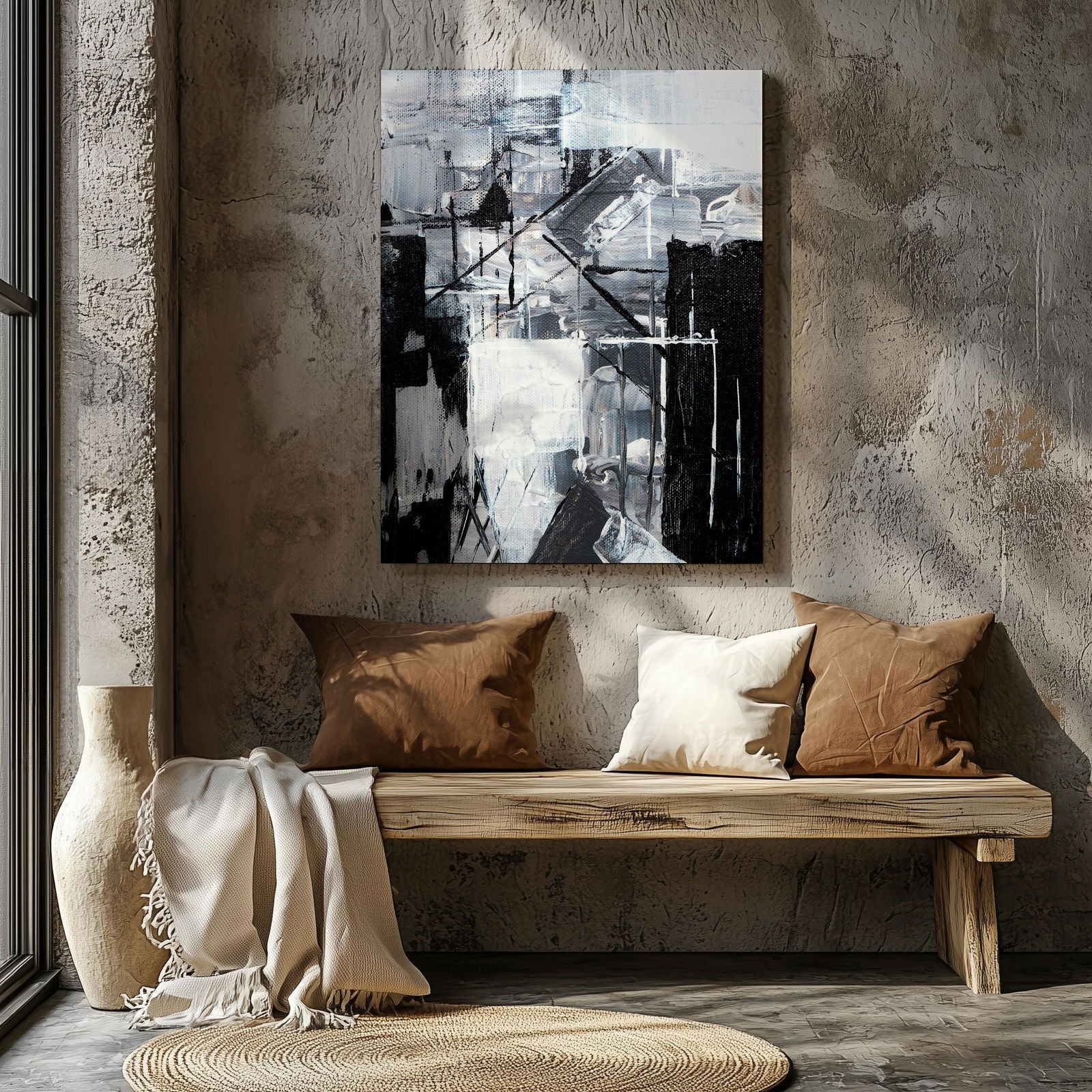 Abstract Monochrome Line Strokes - Framed Canvas Wall Art Print | House Prints