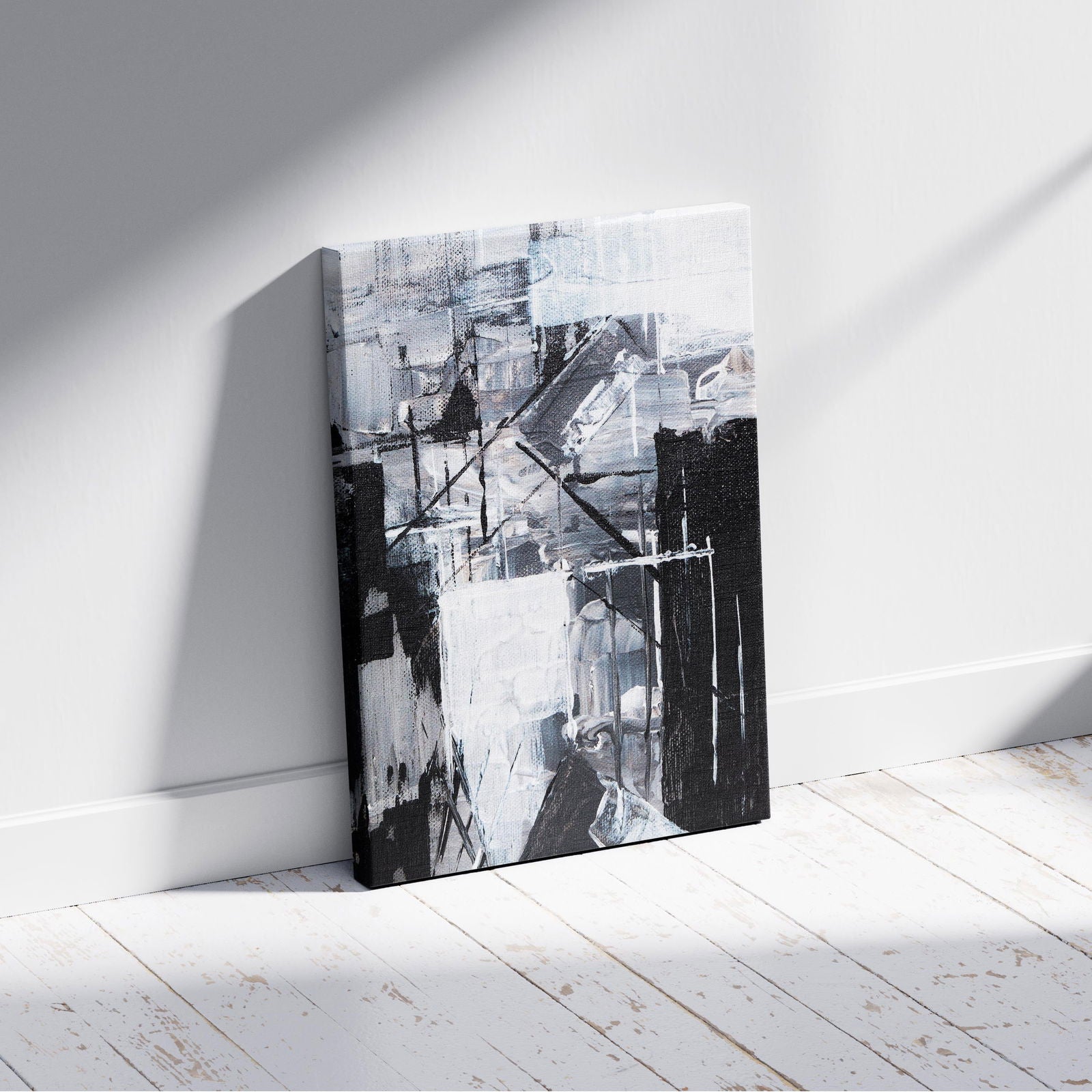 Abstract Monochrome Line Strokes - Framed Canvas Wall Art Print | House Prints