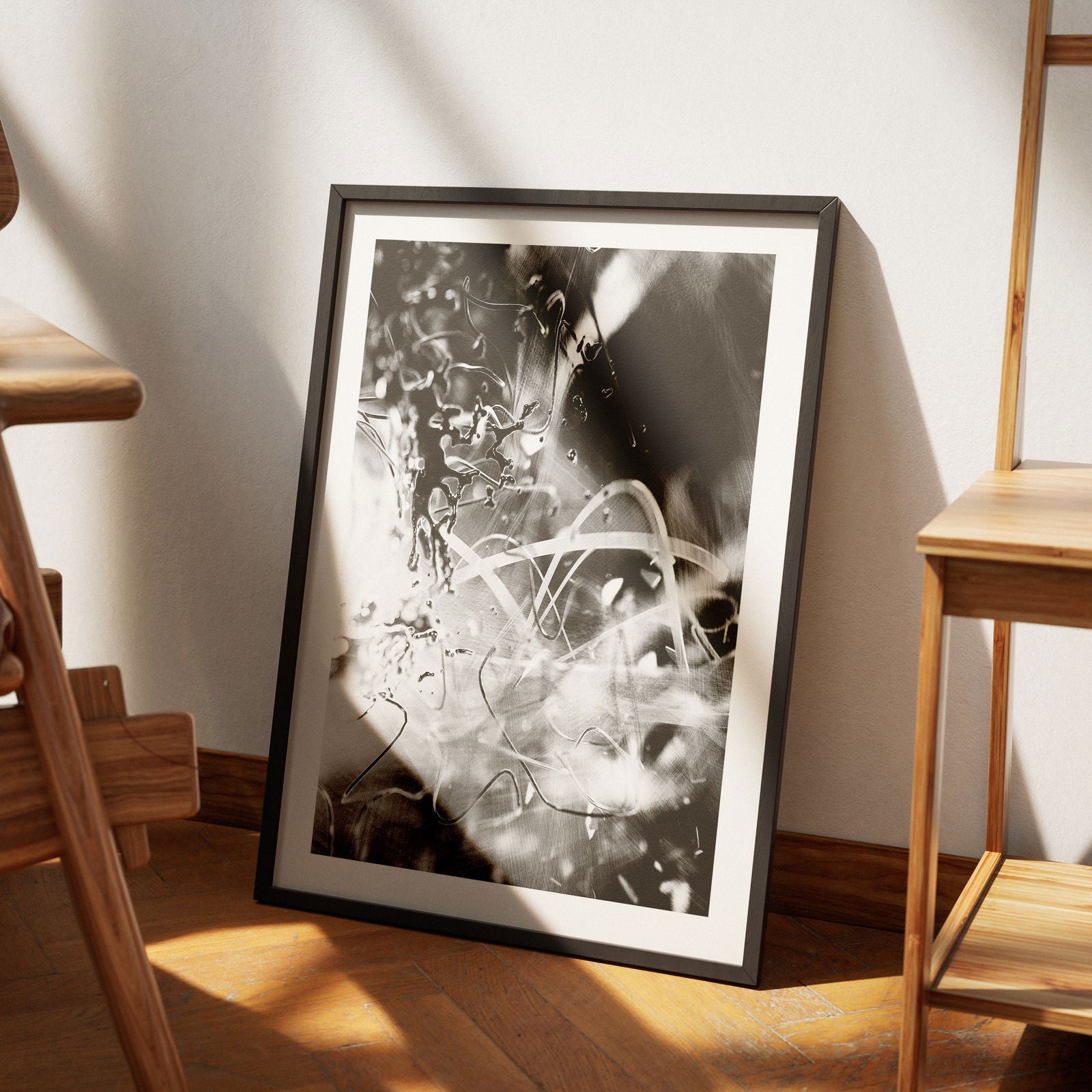 Abstract Monochrome Liquid Splash Drops - Rolled Poster Wall Art Print - House Prints
