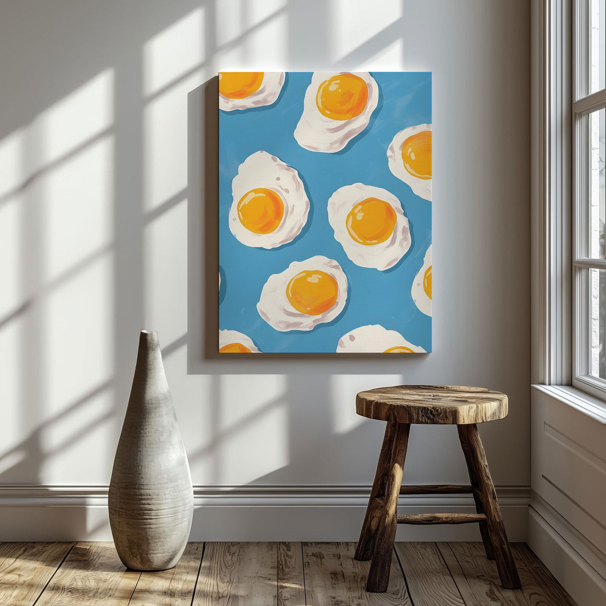 Abstract Morning Blue Fried Eggs - Framed Canvas Wall Art Print | House Prints