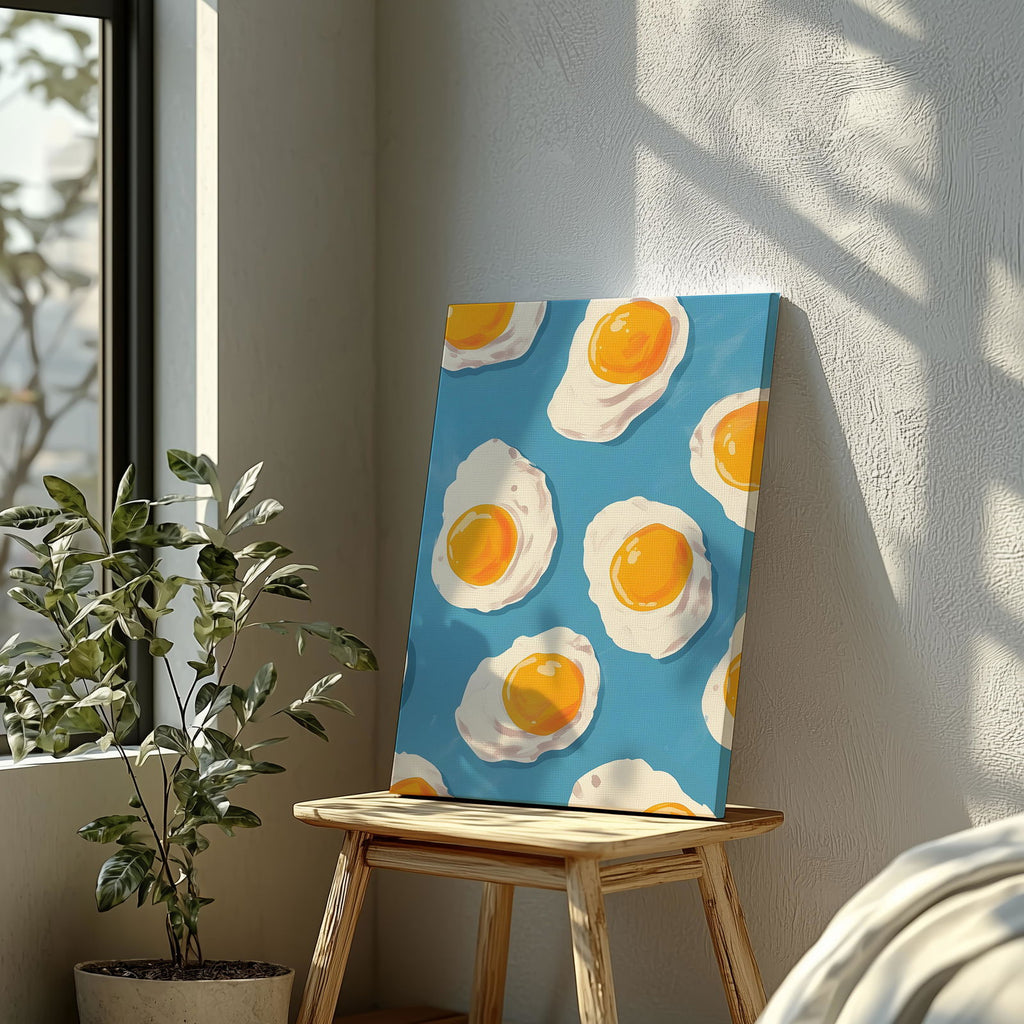 Abstract Morning Blue Fried Eggs - Framed Canvas Wall Art Print | House Prints
