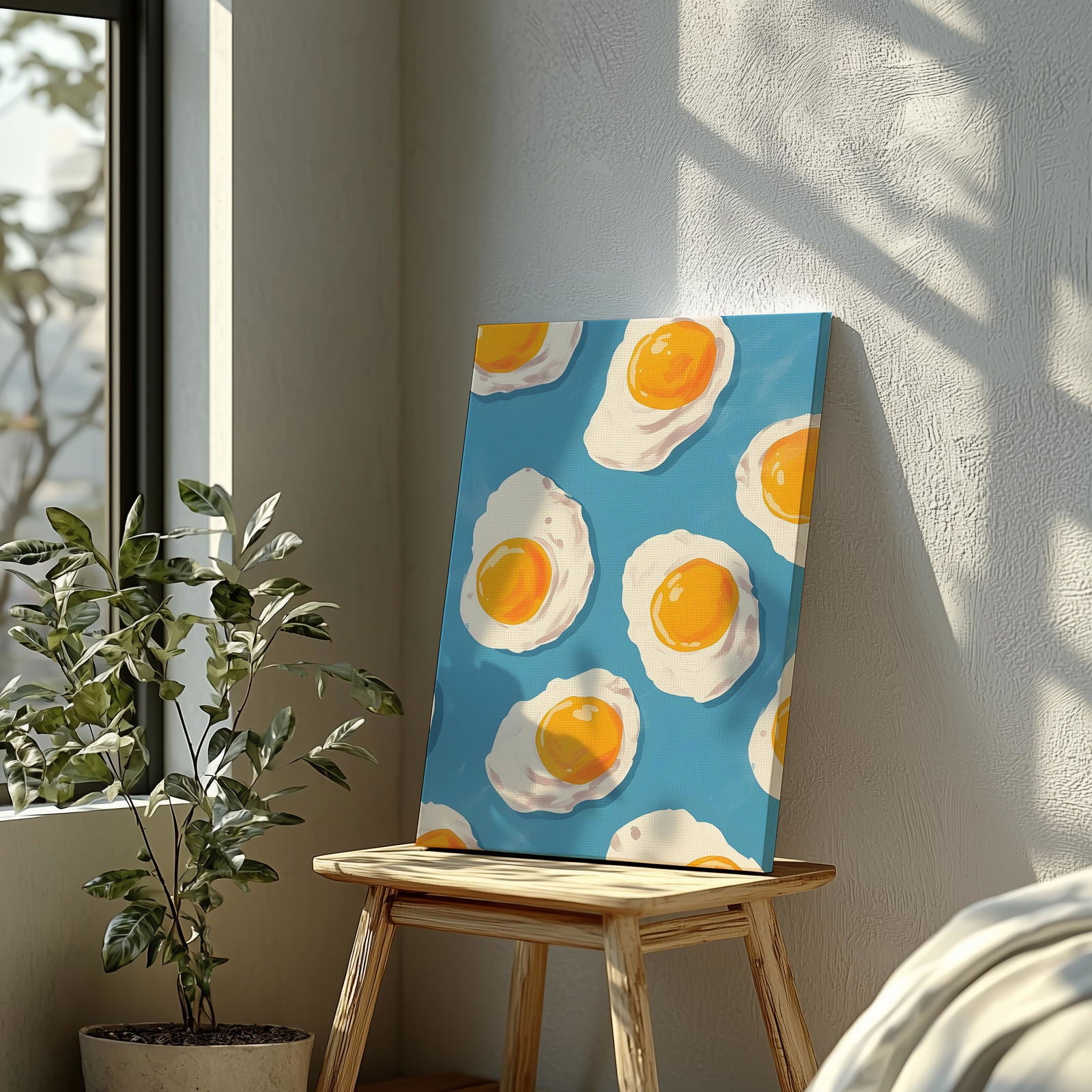Abstract Morning Blue Fried Eggs - Framed Canvas Wall Art Print | House Prints