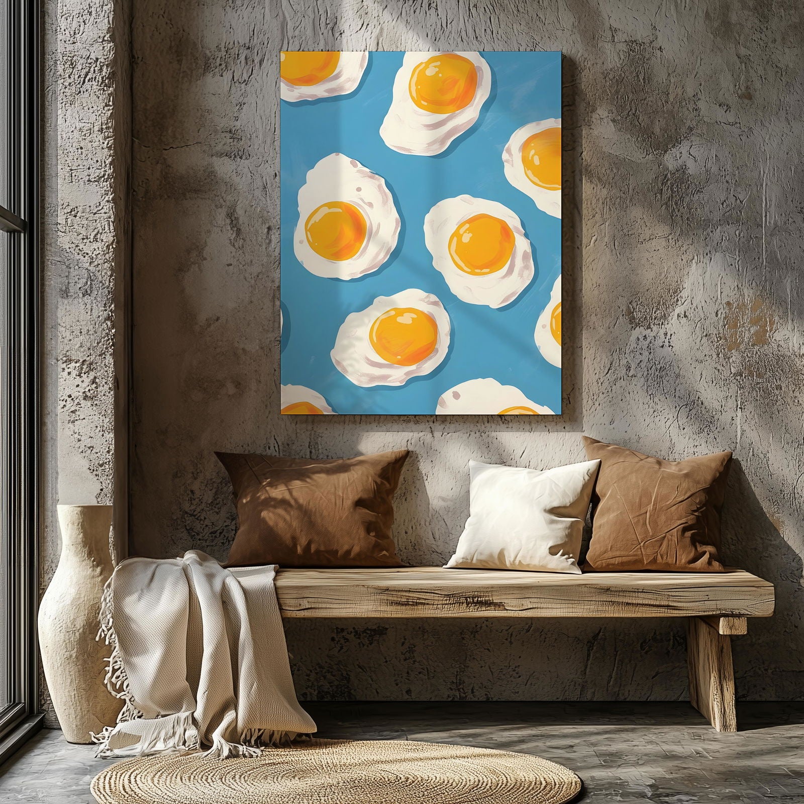 Abstract Morning Blue Fried Eggs - Framed Canvas Wall Art Print | House Prints