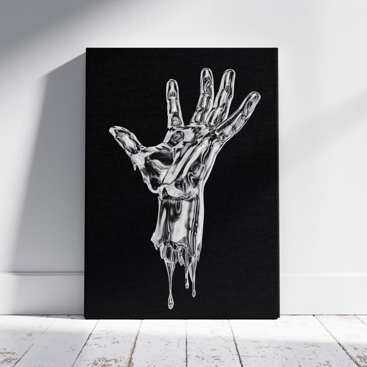 Abstract Silver Chrome Hand - Framed Canvas Wall Art Print | House Prints
