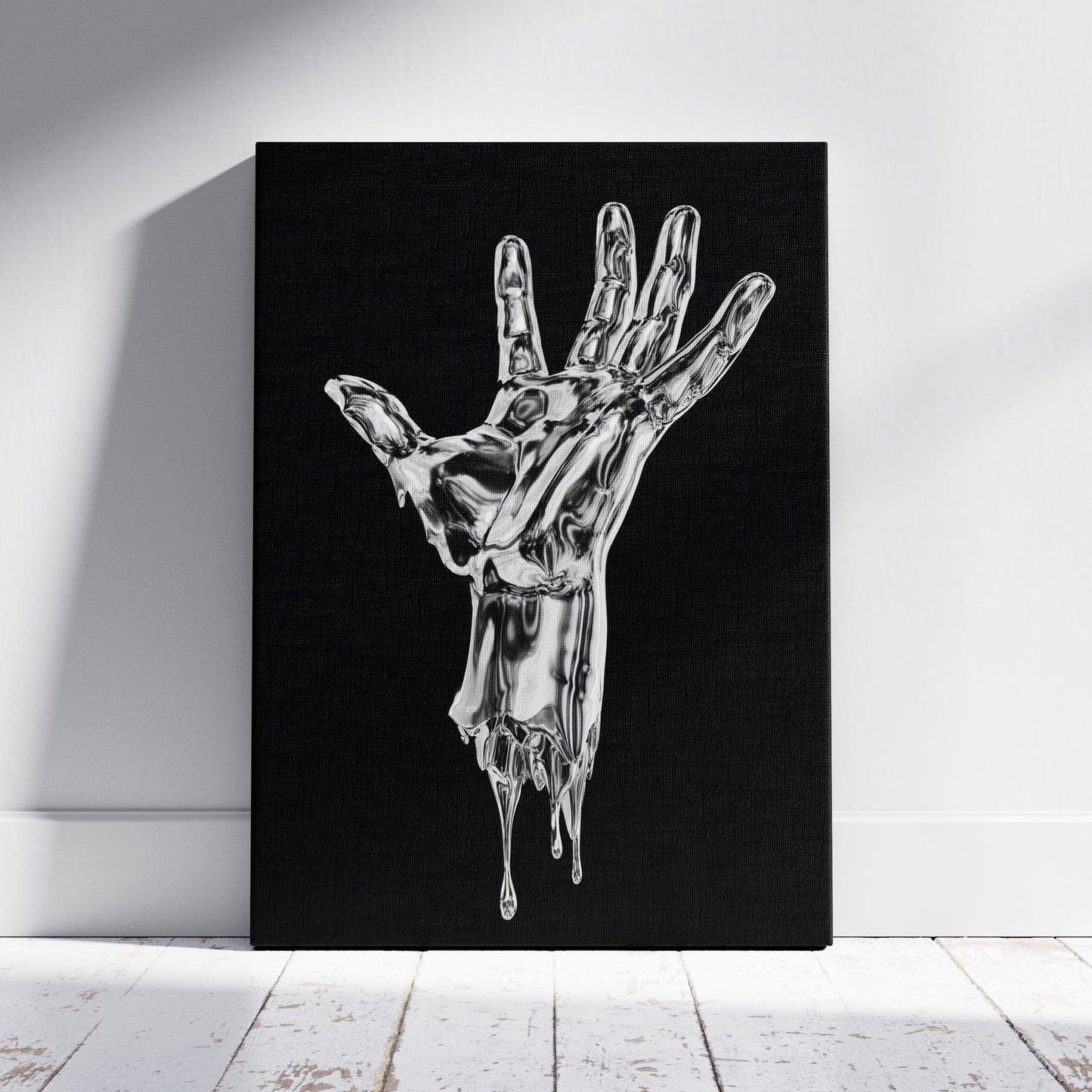 Abstract Silver Chrome Hand - Framed Canvas Wall Art Print - House Prints