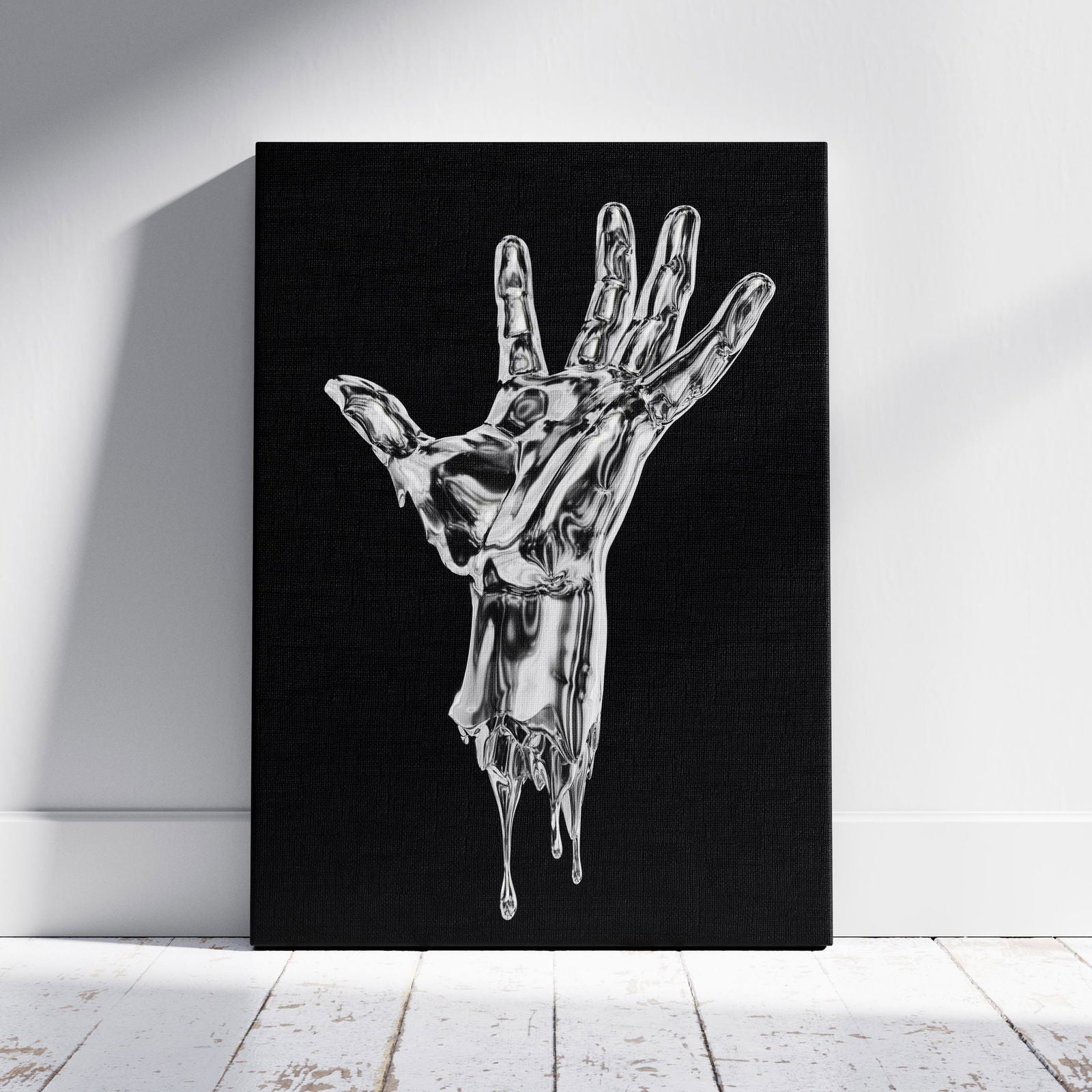 Abstract Silver Chrome Hand - Framed Canvas Wall Art Print | House Prints