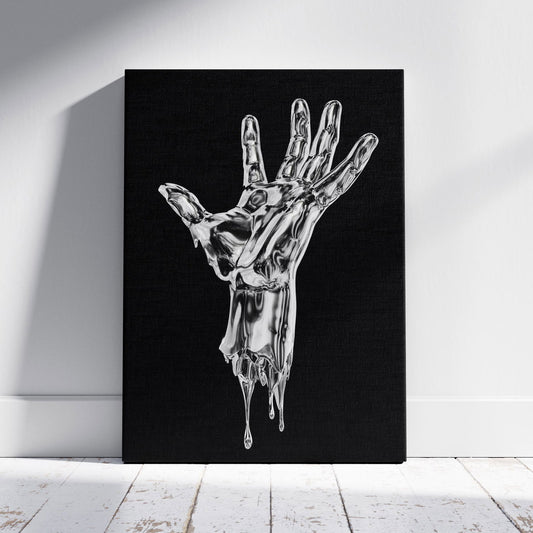 Abstract Silver Chrome Hand - Framed Canvas Wall Art Print - House Prints