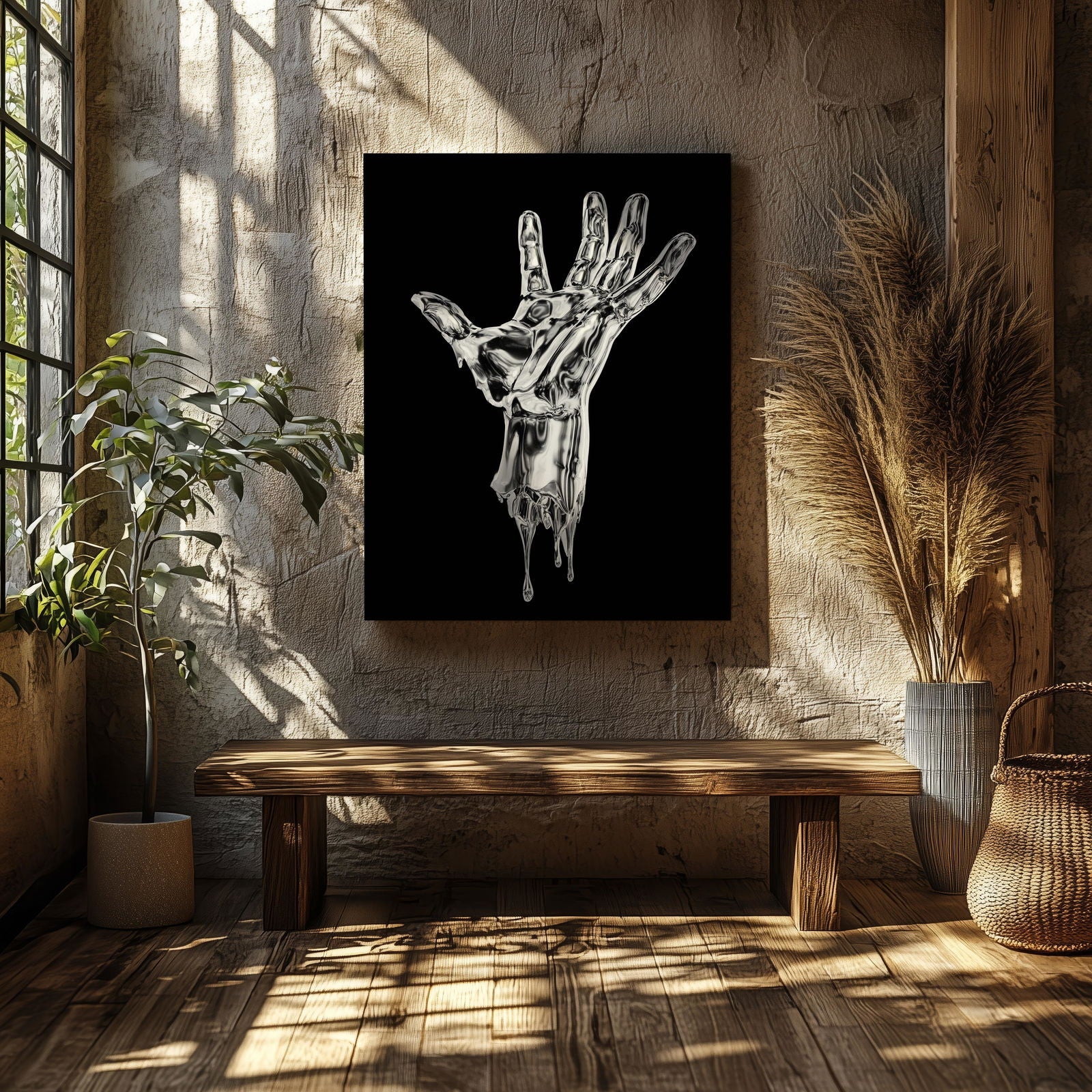 Abstract Silver Chrome Hand - Framed Canvas Wall Art Print - House Prints