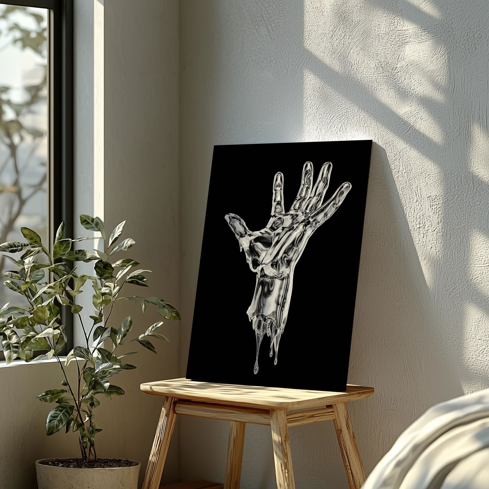 Abstract Silver Chrome Hand - Framed Canvas Wall Art Print - House Prints