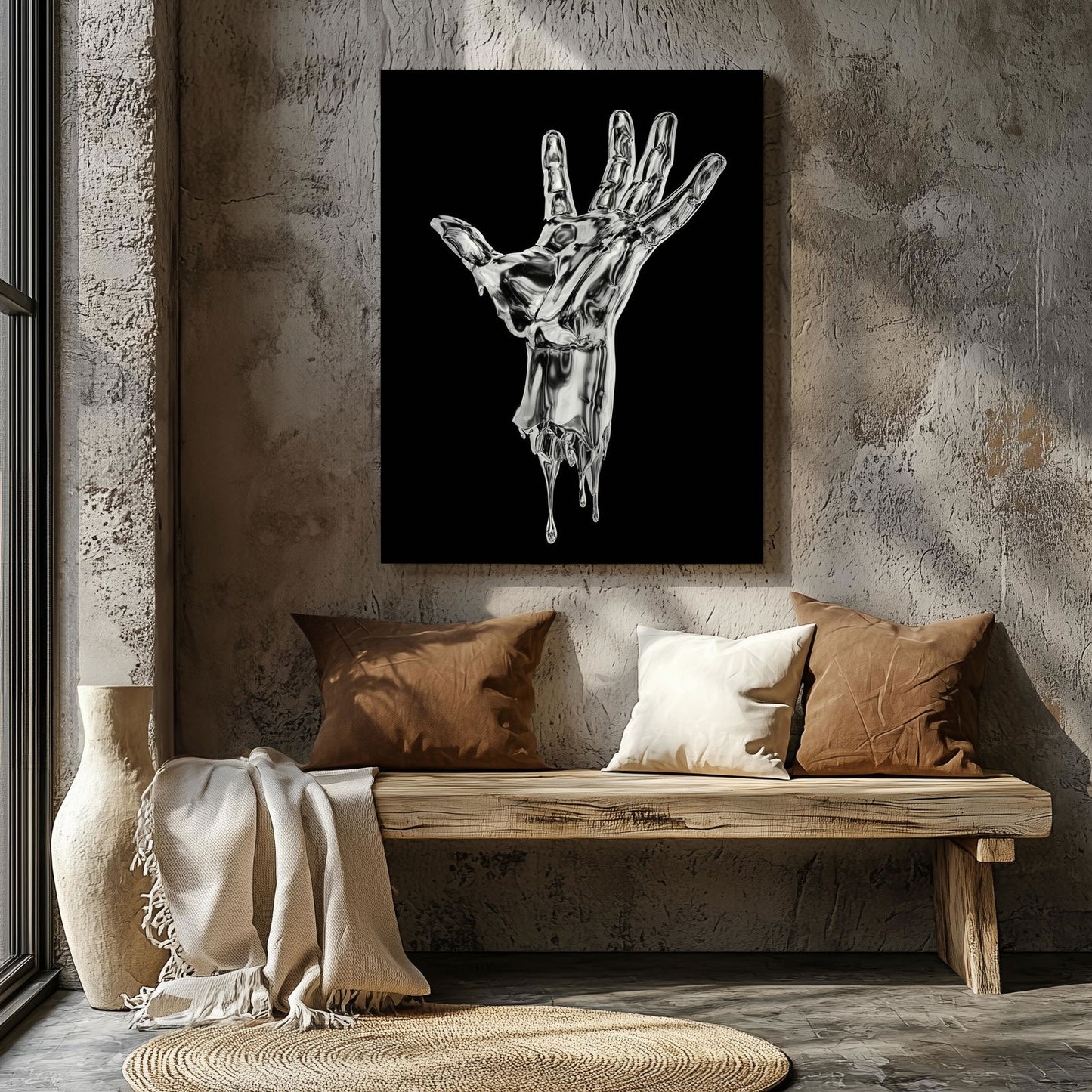 Abstract Silver Chrome Hand - Framed Canvas Wall Art Print - House Prints