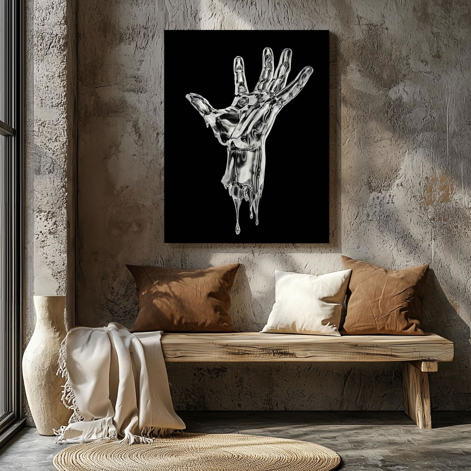 Abstract Silver Chrome Hand - Framed Canvas Wall Art Print - House Prints