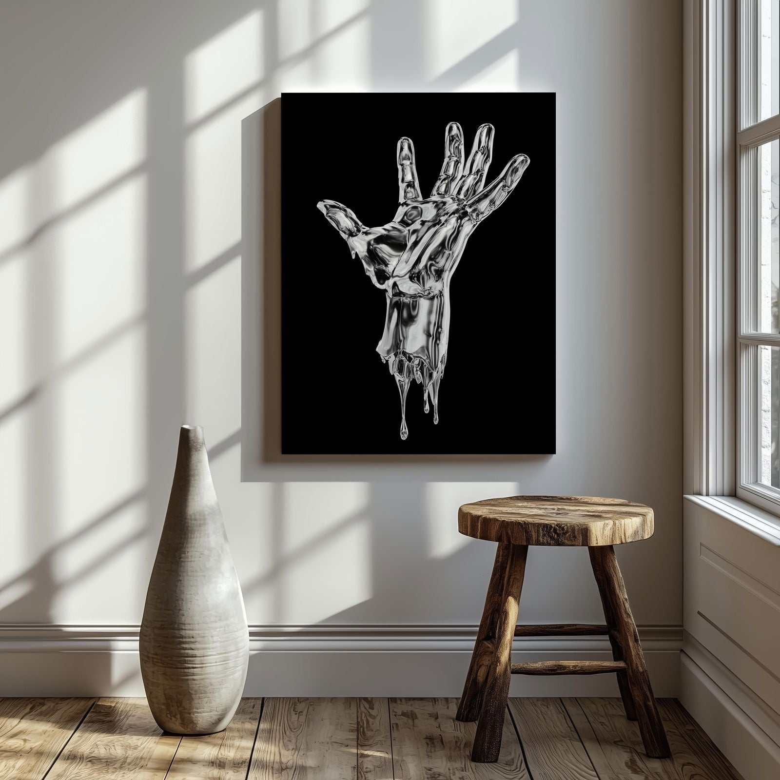 Abstract Silver Chrome Hand - Framed Canvas Wall Art Print - House Prints
