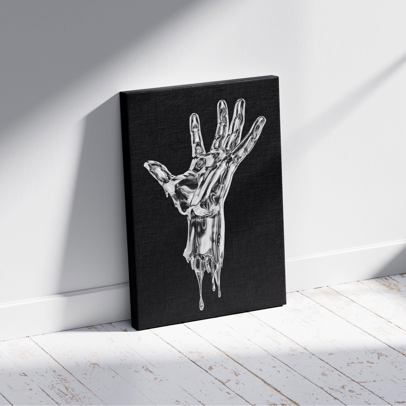 Abstract Silver Chrome Hand - Framed Canvas Wall Art Print - House Prints