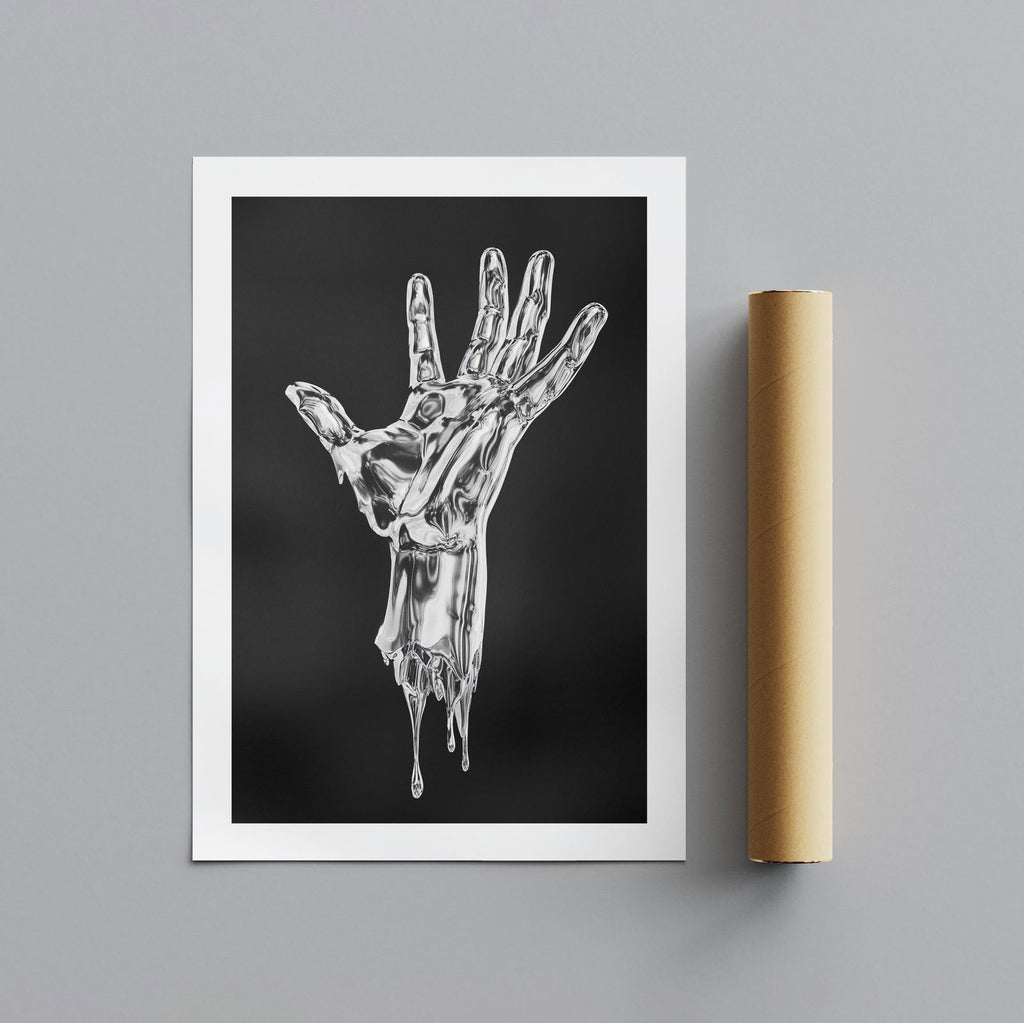 Abstract Silver Chrome Hand - Rolled Poster Wall Art Print | House Prints