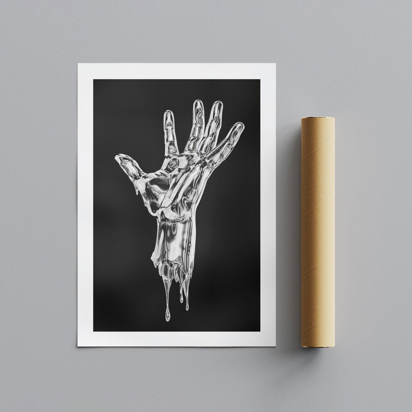Abstract Silver Chrome Hand - Rolled Poster Wall Art Print - House Prints