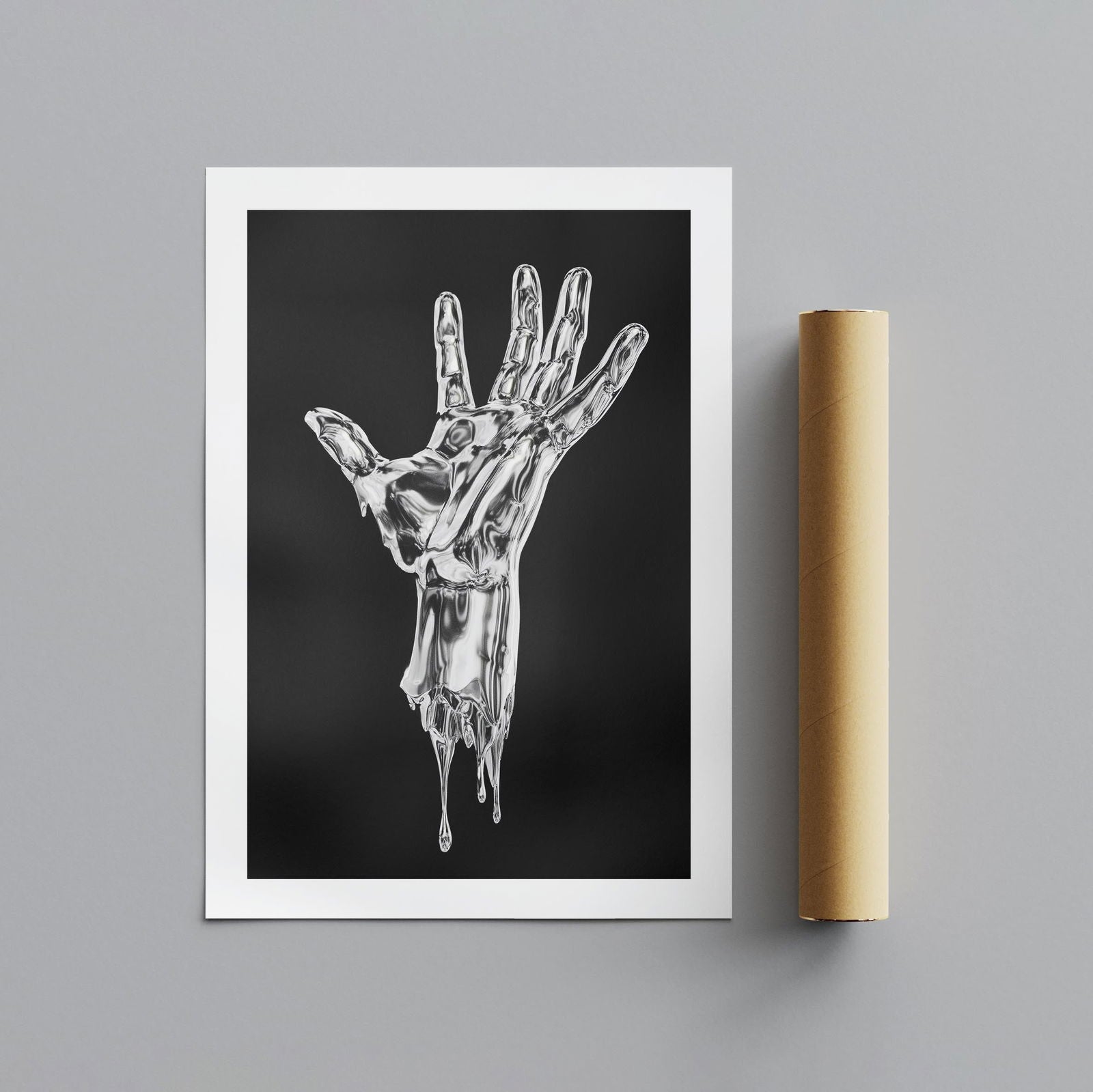 Abstract Silver Chrome Hand - Rolled Poster Wall Art Print | House Prints