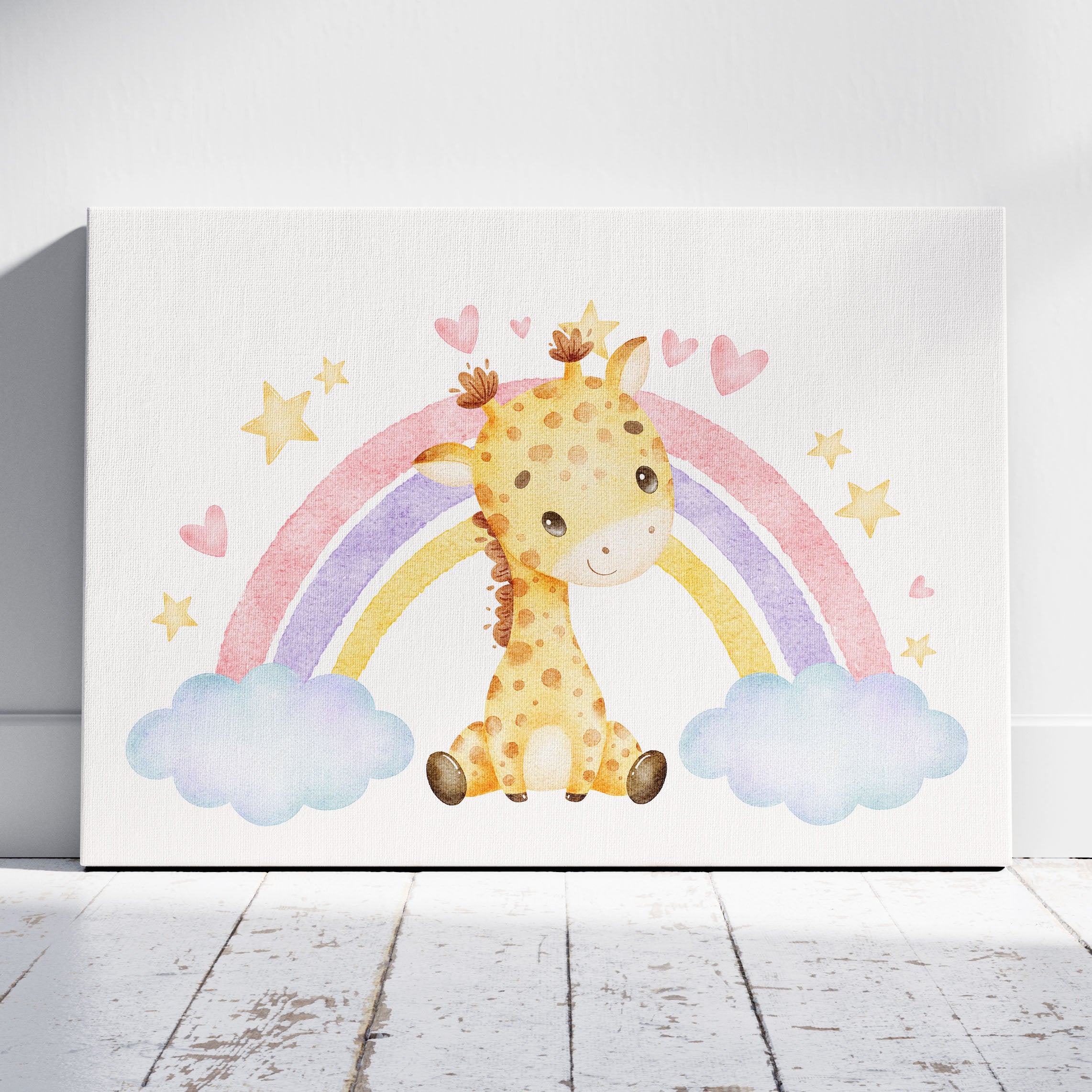Adorable Dreaming Rainbow Giraffe - Framed Canvas Wall Art Print | House Prints