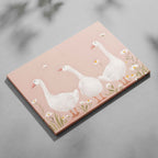 Adorable Geese in a Pink Meadow - Framed Canvas Wall Art Print | House Prints
