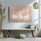 Adorable Geese in a Pink Meadow - Framed Canvas Wall Art Print | House Prints