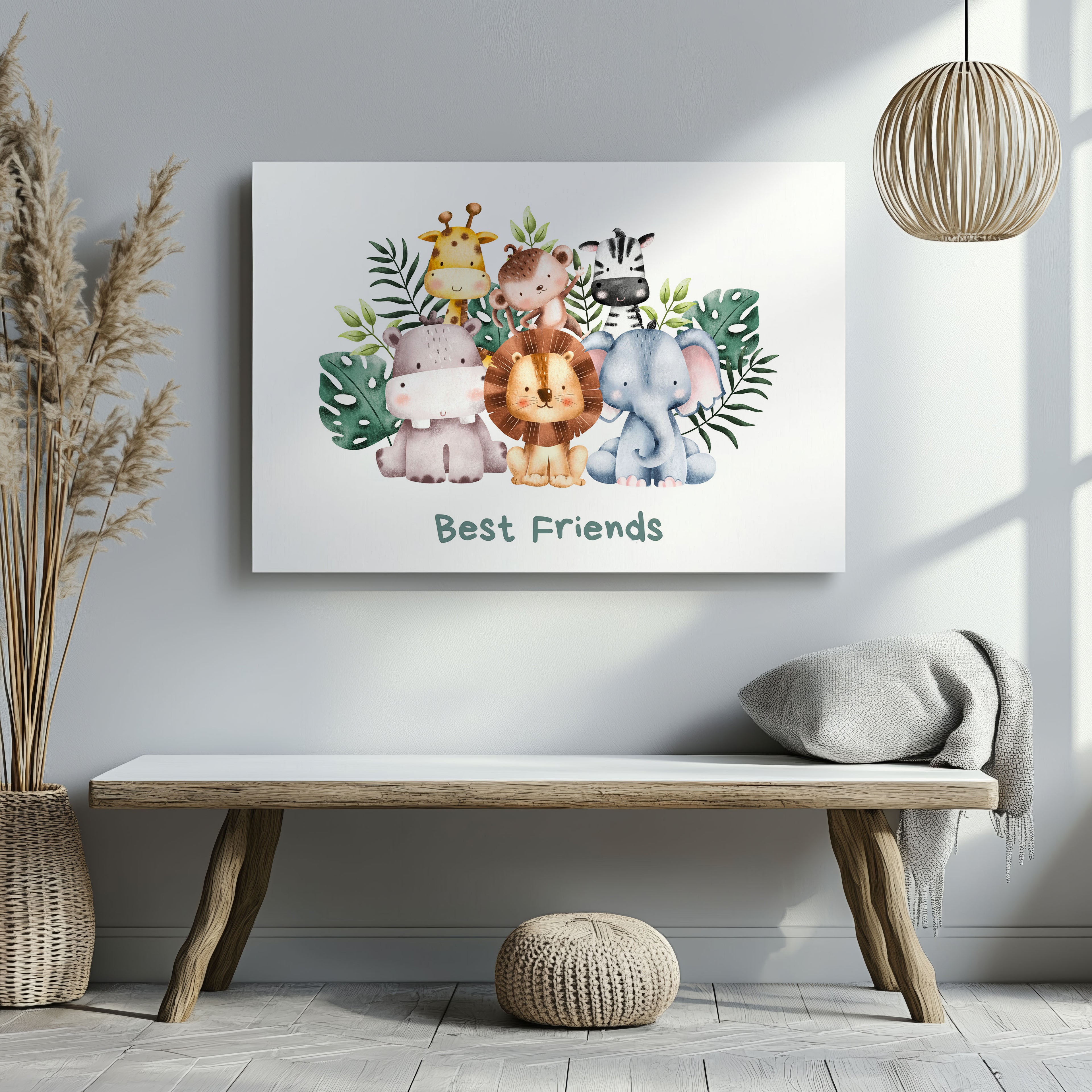 Adorable Nursery Safari Animal Best Friends - Framed Canvas Wall Art Print | House Prints