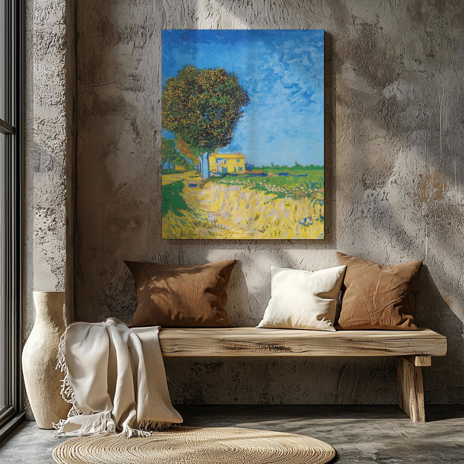Avenue at Arles with Houses - Vincent van Gogh - Framed Canvas Wall Art Print - House Prints