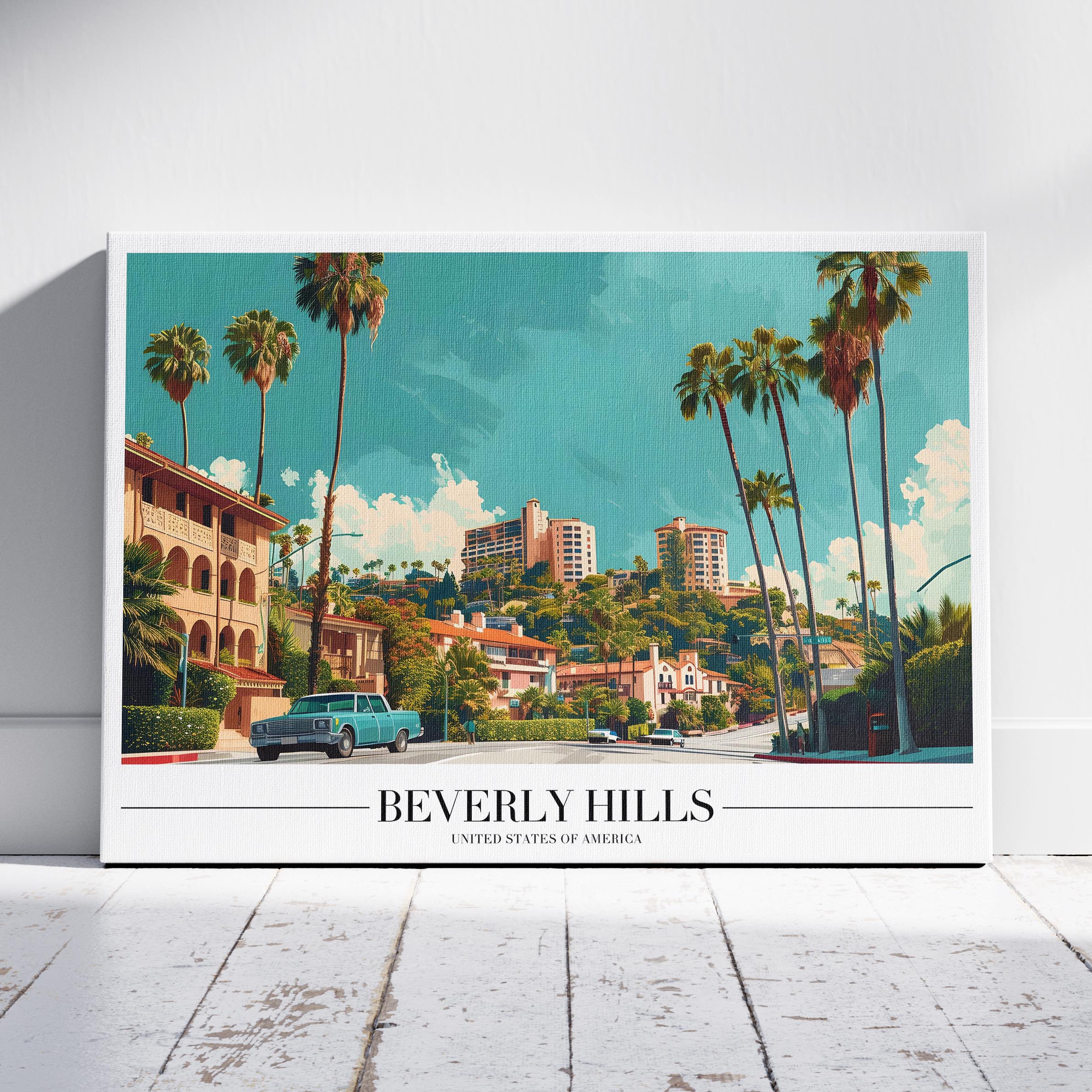 Glamorous Beverly Hills World City Travel - Framed Canvas Wall Art Print | House Prints