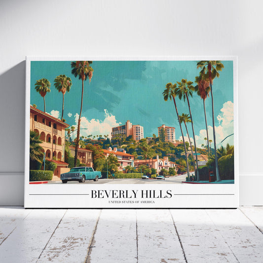 Glamorous Beverly Hills World City Travel - Framed Canvas Wall Art Print - House Prints