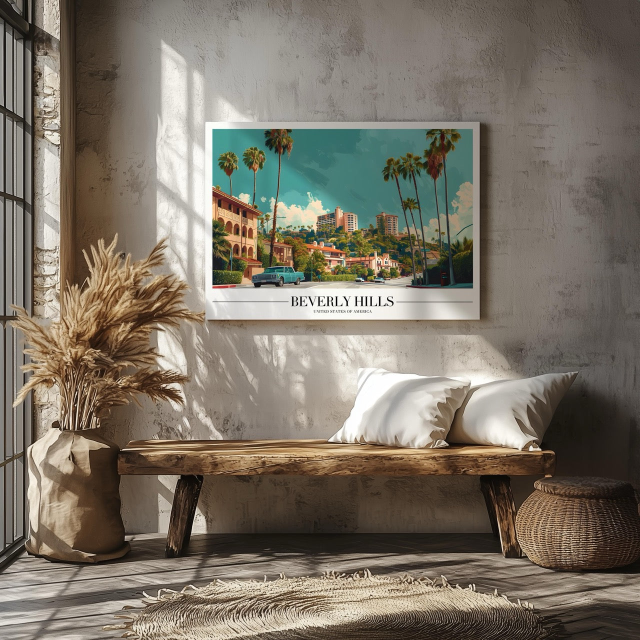 Glamorous Beverly Hills World City Travel - Framed Canvas Wall Art Print | House Prints