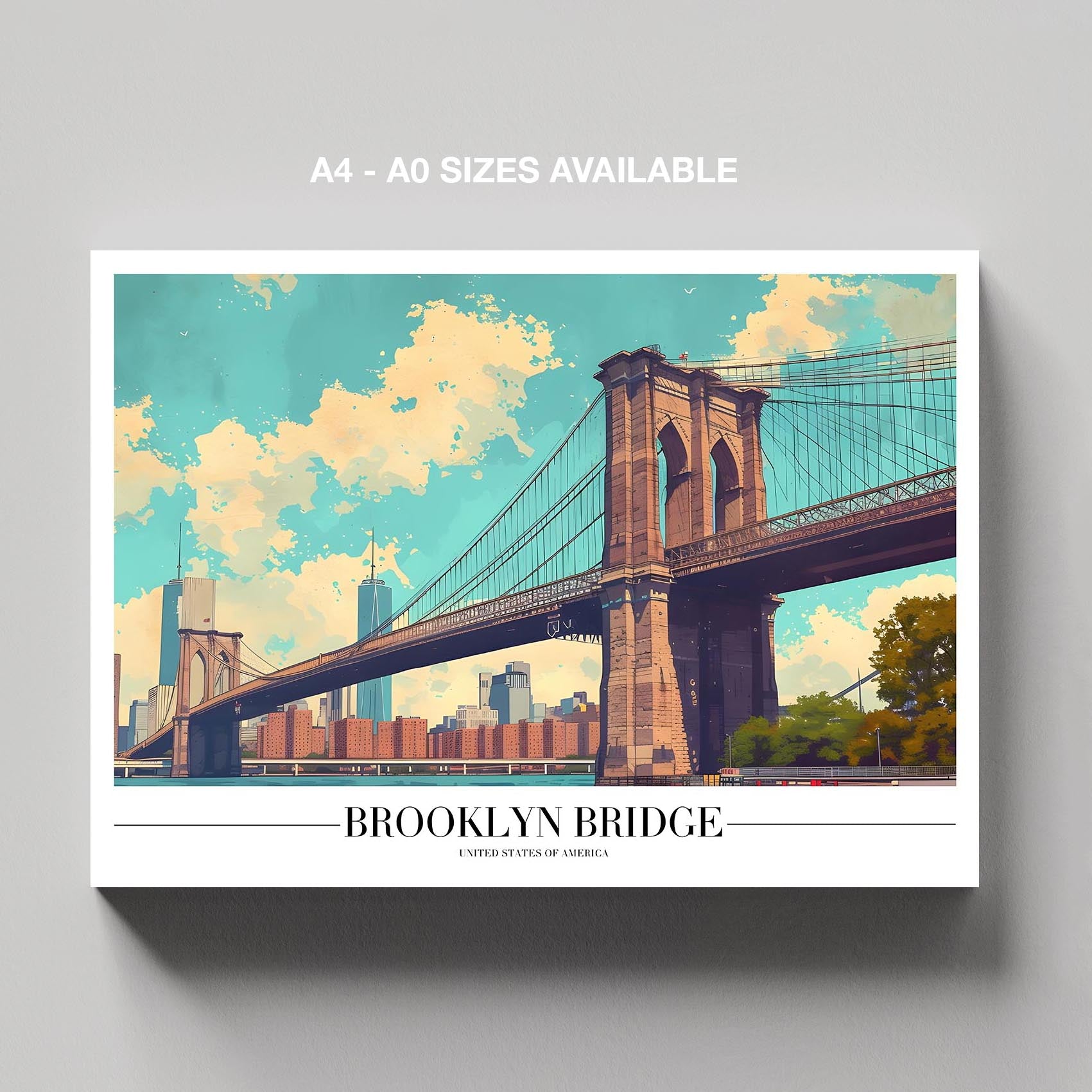 Brooklyn Bridge NYC City America World Travel - Framed Canvas Wall Art Print | House Prints
