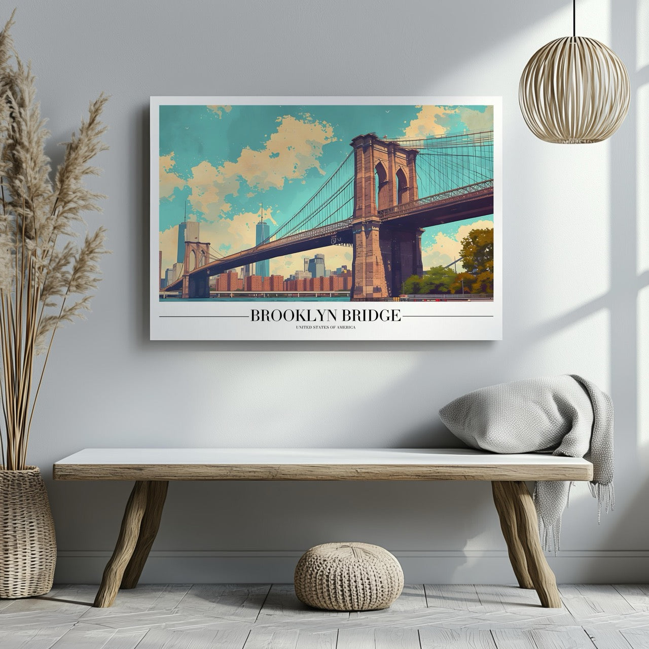Brooklyn Bridge NYC City America World Travel - Framed Canvas Wall Art Print | House Prints
