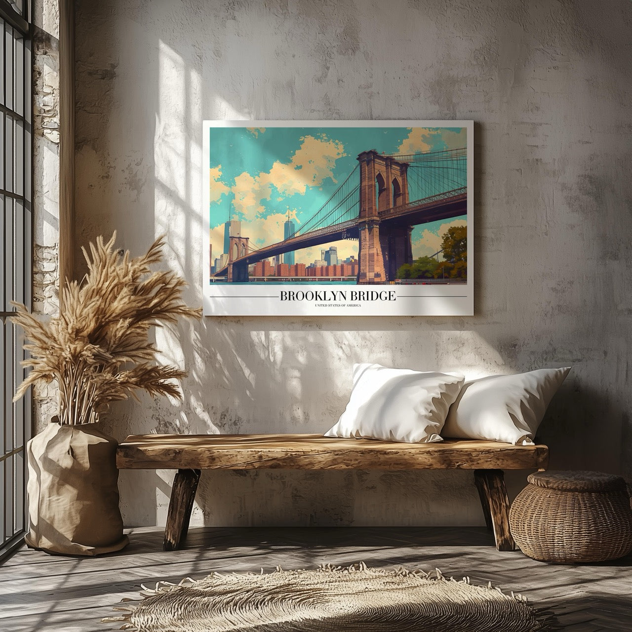 Brooklyn Bridge NYC City America World Travel - Framed Canvas Wall Art Print | House Prints