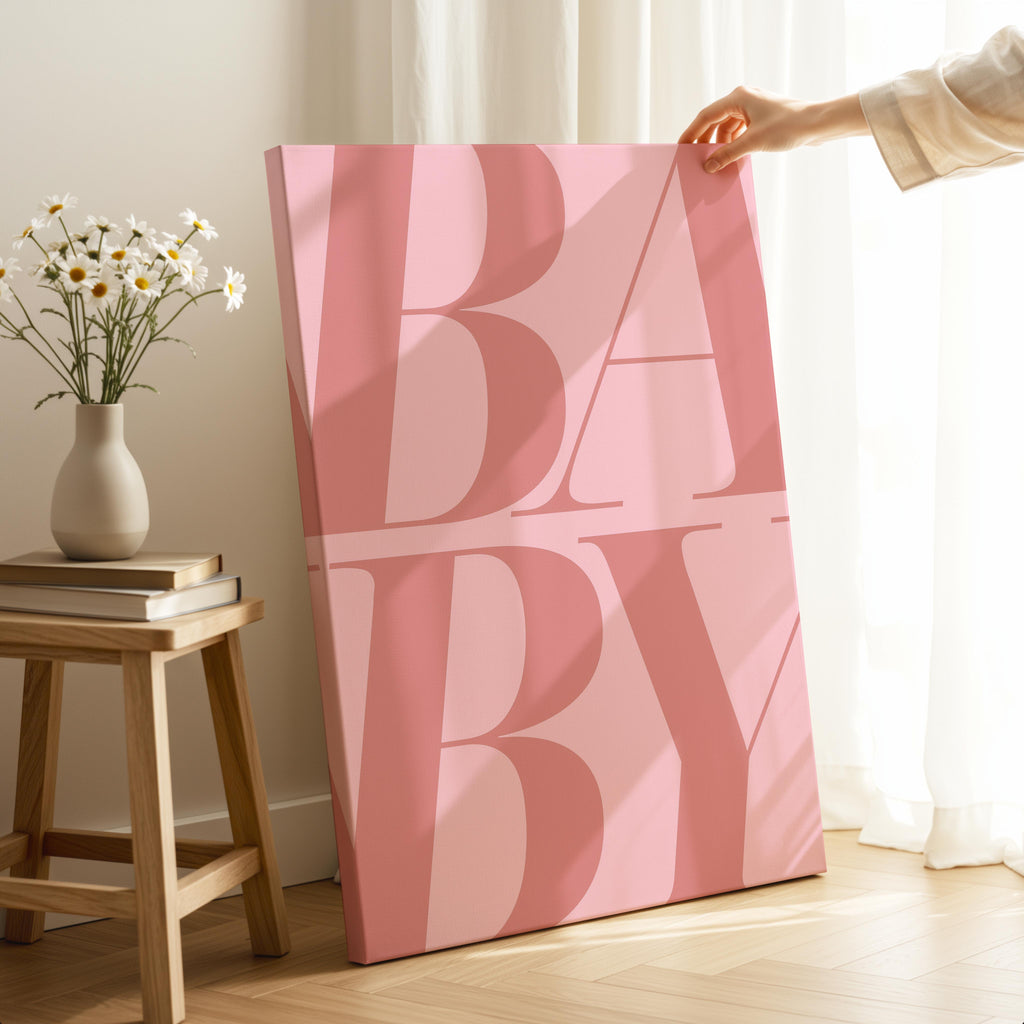 Baby Pink Modern Bold Text - Framed Canvas Wall Art Print | House Prints