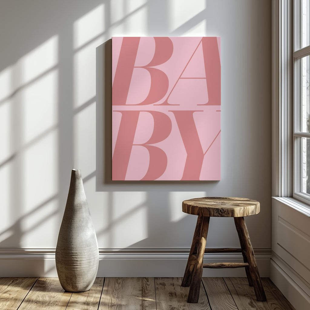 Baby Pink Modern Bold Text - Framed Canvas Wall Art Print | House Prints