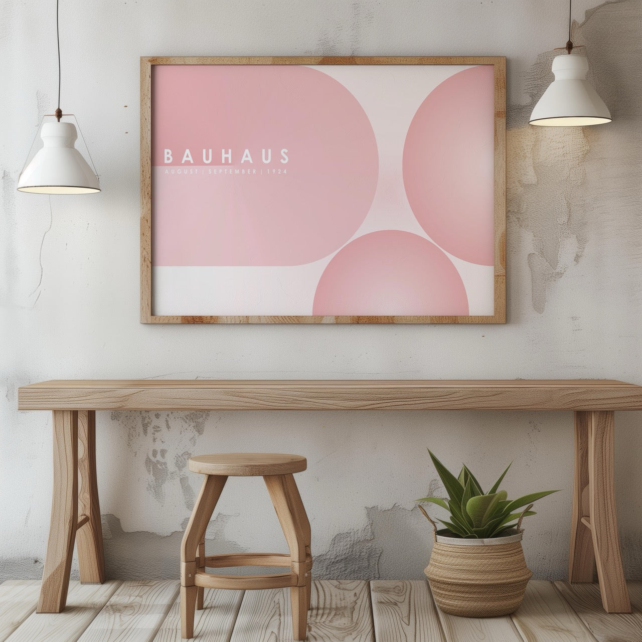 Minimalist Bauhaus 1924 Abstract Pink Circles - Rolled Poster Wall Art Print - House Prints