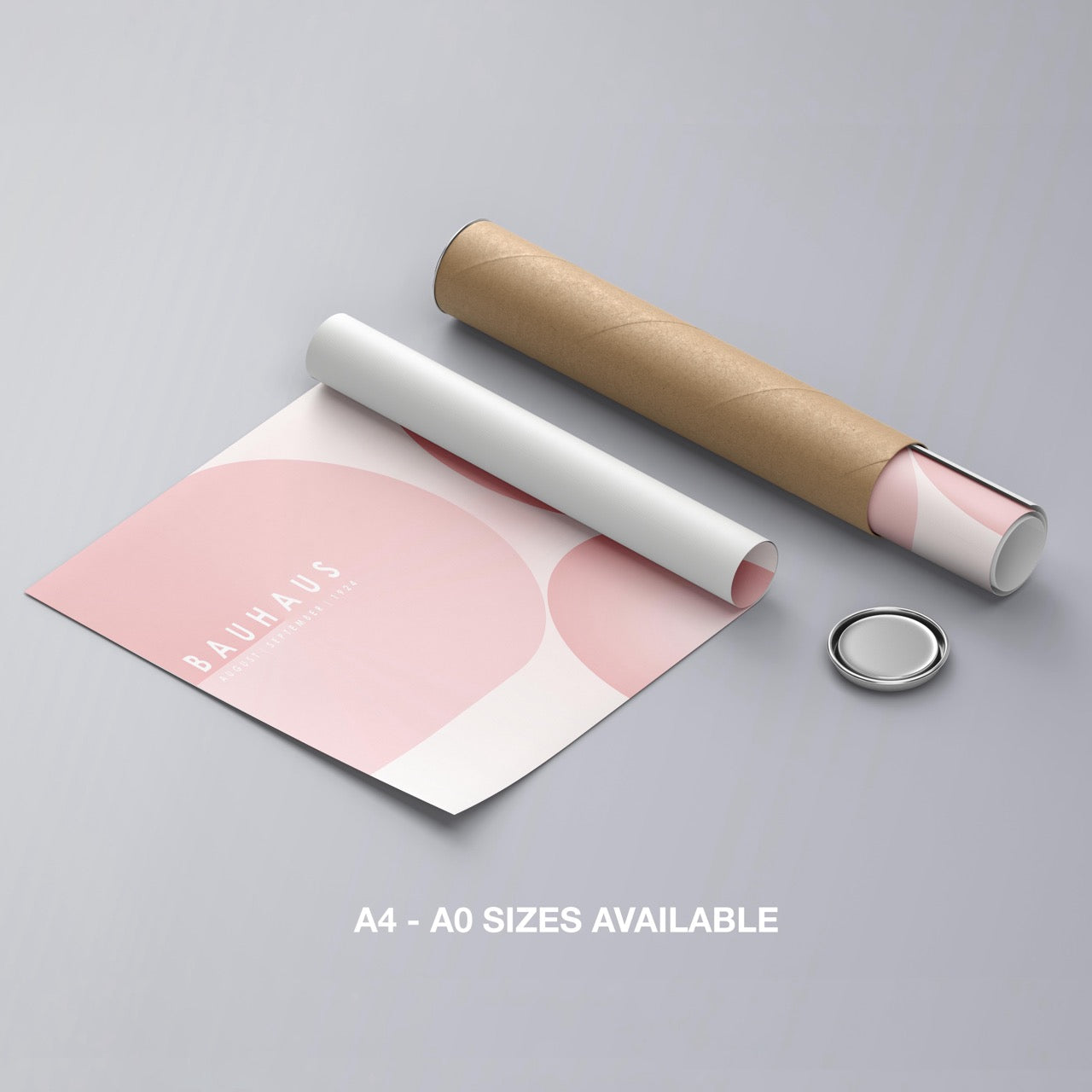 Minimalist Bauhaus 1924 Abstract Pink Circles - Rolled Poster Wall Art Print - House Prints