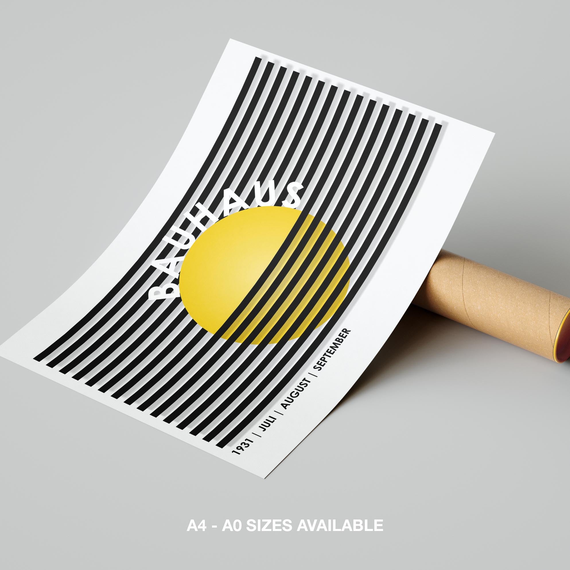 Geometric Bauhaus 1931 Yellow & Black Lines - Rolled Poster Wall Art Print | House Prints