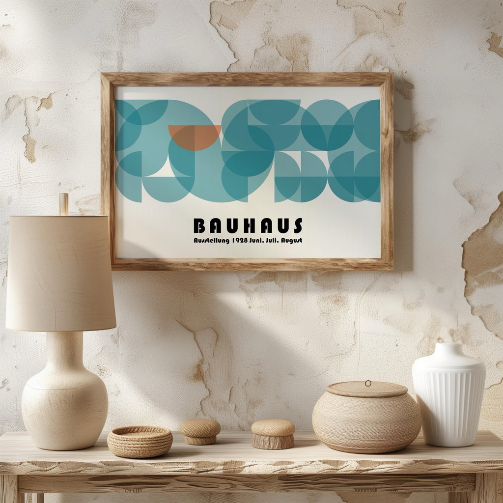 Abstract Bauhaus 1928 Teal Geometric Shapes - Rolled Poster Wall Art Print | House Prints