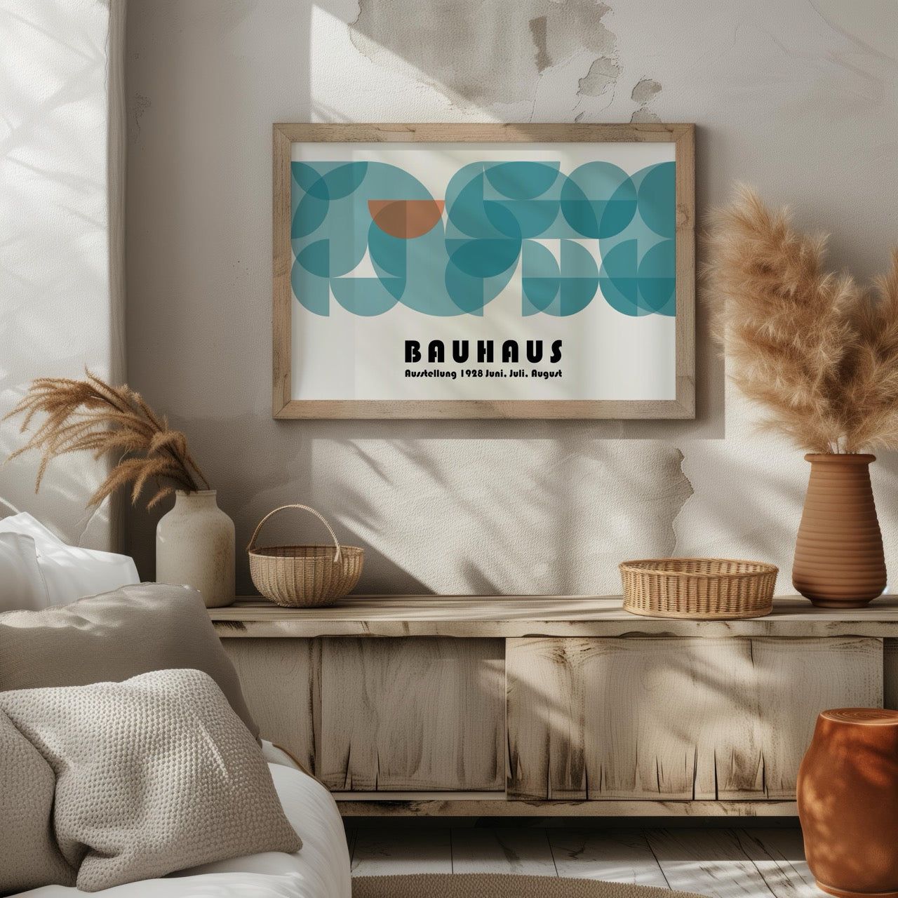 Abstract Bauhaus 1928 Teal Geometric Shapes - Rolled Poster Wall Art Print | House Prints
