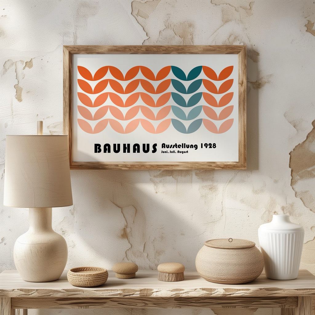 Abstract Bauhaus 1928 Orange & Teal Geometric Shapes - Rolled Poster Wall Art Print | House Prints