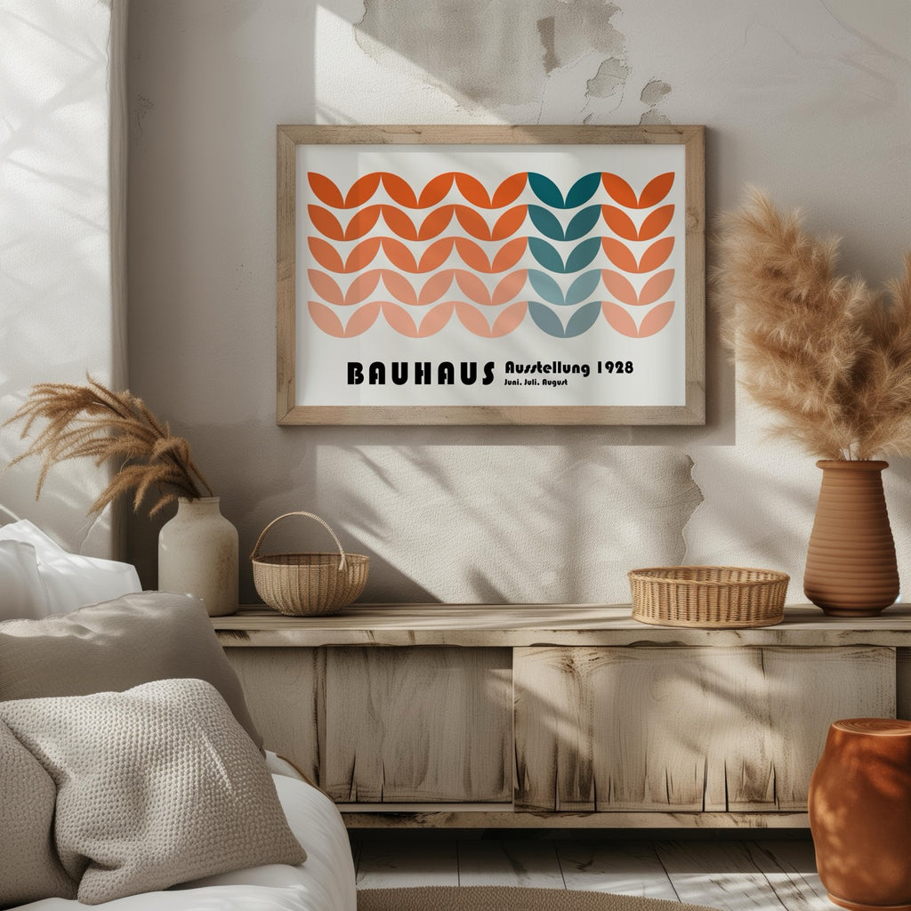 Abstract Bauhaus 1928 Orange & Teal Geometric Shapes - Rolled Poster Wall Art Print | House Prints