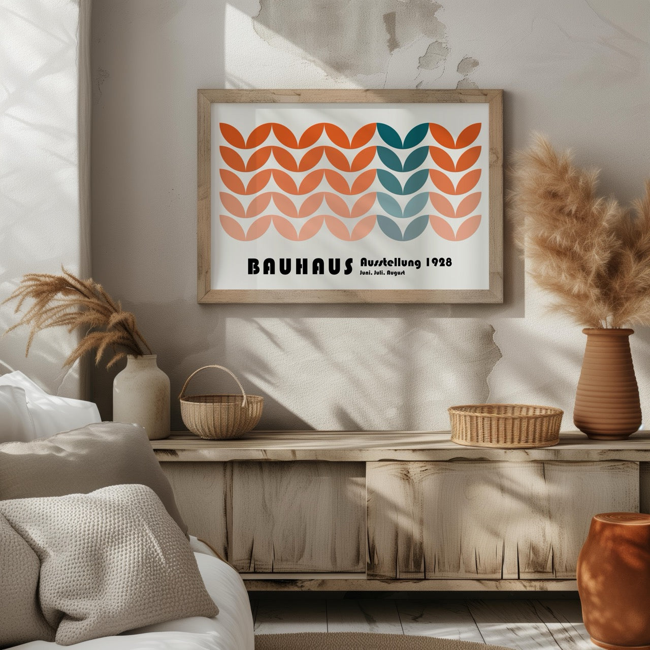 Abstract Bauhaus 1928 Orange & Teal Geometric Shapes - Rolled Poster Wall Art Print | House Prints