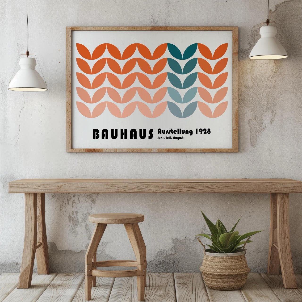 Abstract Bauhaus 1928 Orange & Teal Geometric Shapes - Rolled Poster Wall Art Print | House Prints